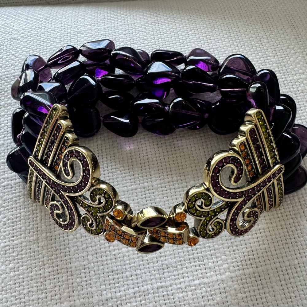 Heidi Daus Purple Beaded Bracelet with Rhinestone Clasp